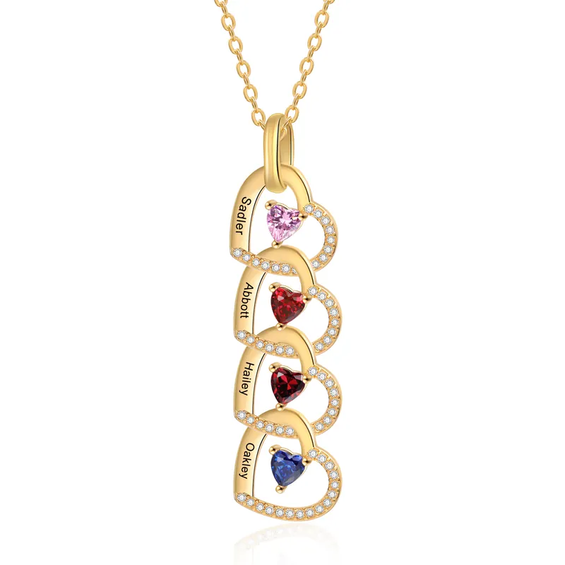 Achetez Aujourd’hui Collier Personnalisé avec 4 Prénoms et 4 Pierres de Naissance pour Femme | Jessemade