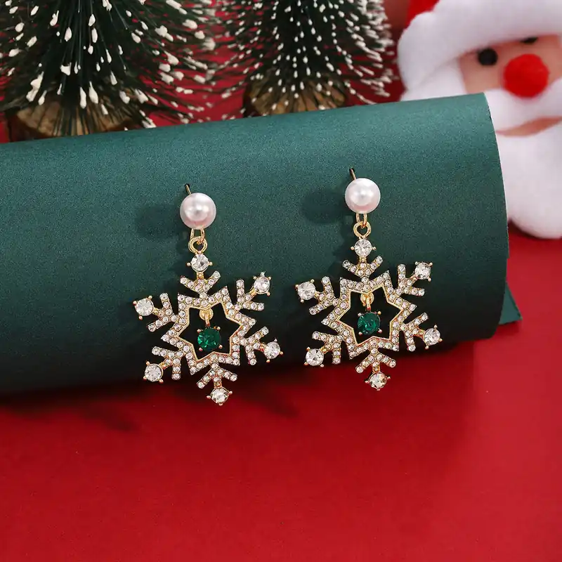 Dernière Chance Boucles d'Oreilles Flocon de Neige de Noël avec Perles Cadeau pour femme | Jessemade