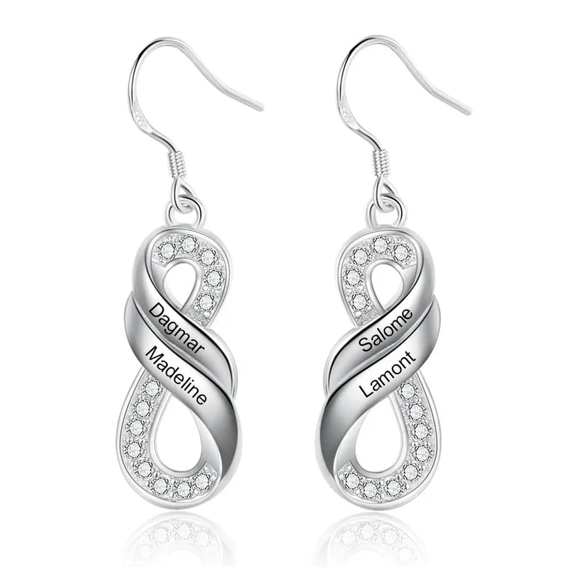 Livraison Gratuite Boucles d'Oreilles Infini 2 Prénoms Personnalisés