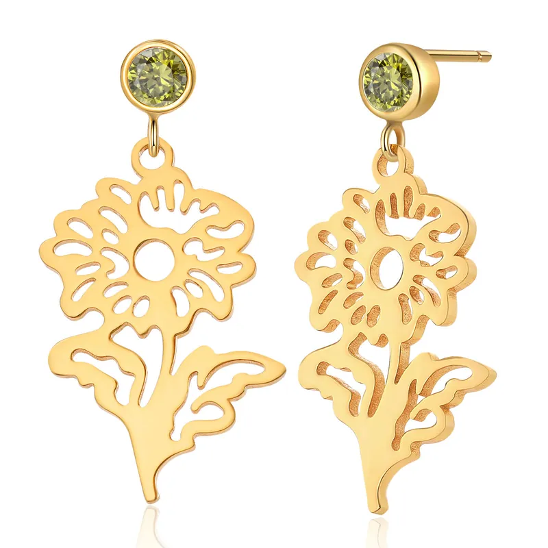 Top Qualité Boucle d'oreille Fleur de Naissance Personnalisé avec Pierre de Naissance