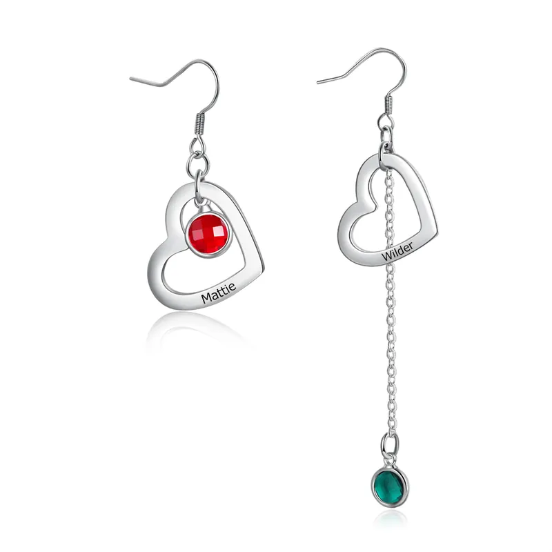 Offre Limitée Boucles d'Oreilles Cœur 2 Prénoms Personnalisés avec 2 Pierre de naisssance pour Femme