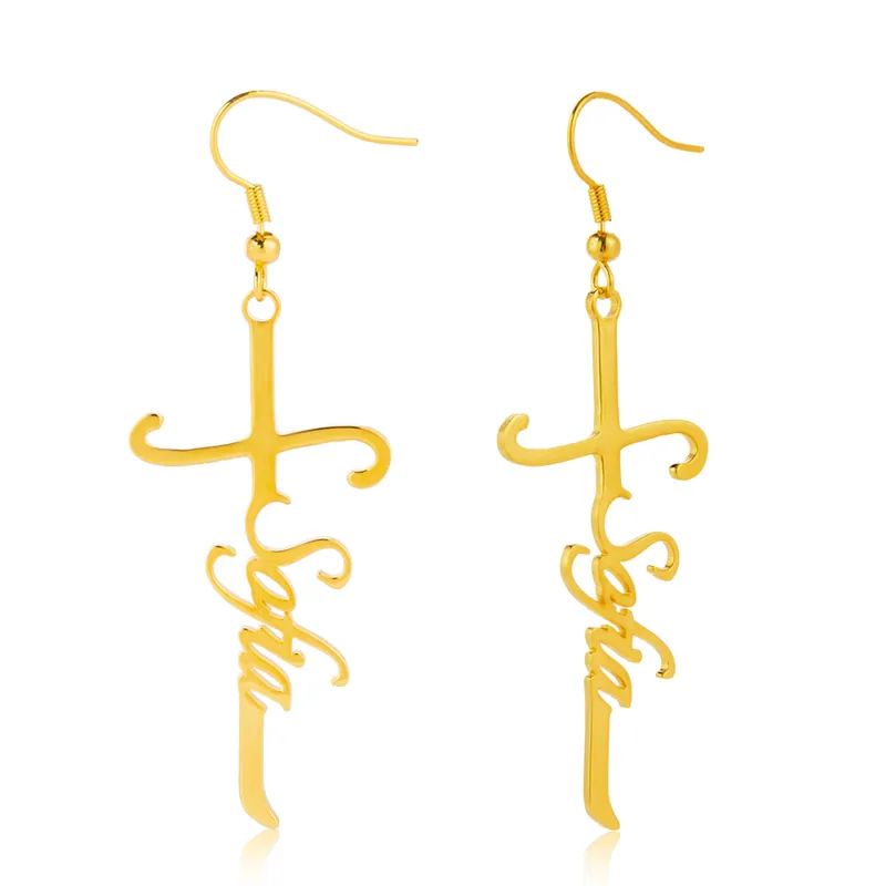 Boucle d'Oreilles en crois Prénom Personnalisés pour Femme Cadeau Maman Fille Anniversaire Premium