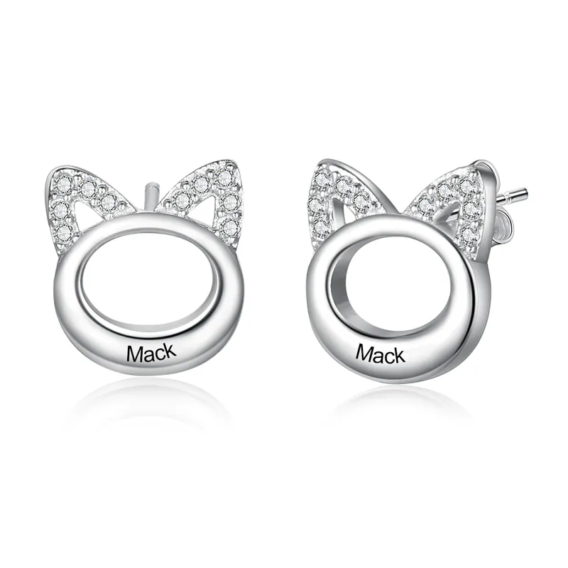 Achat Immédiat Boucles d'Oreilles Chat 1 Prénom Personnalisé pour Femme