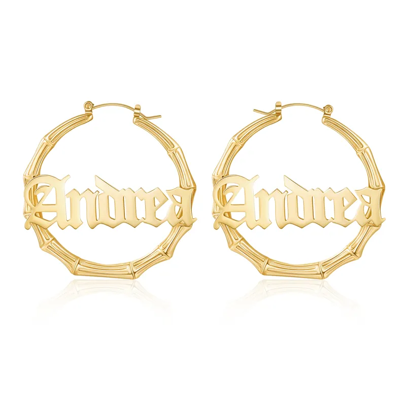 Réduction Boucles d'Oreilles Créoles 1 Prénom Personnalisée en Bambou