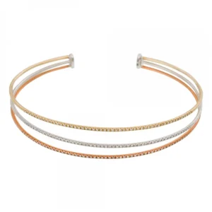 Prix Bas Bracelet Or Tricolore 375/1000 "3 Lines Bangle" Diamants 0,28ct/156