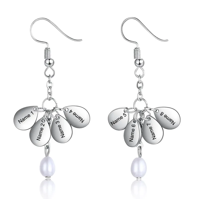Acheter Direct Boucles d'Oreilles Perle 8 Prénoms Personnalisés pour Femme