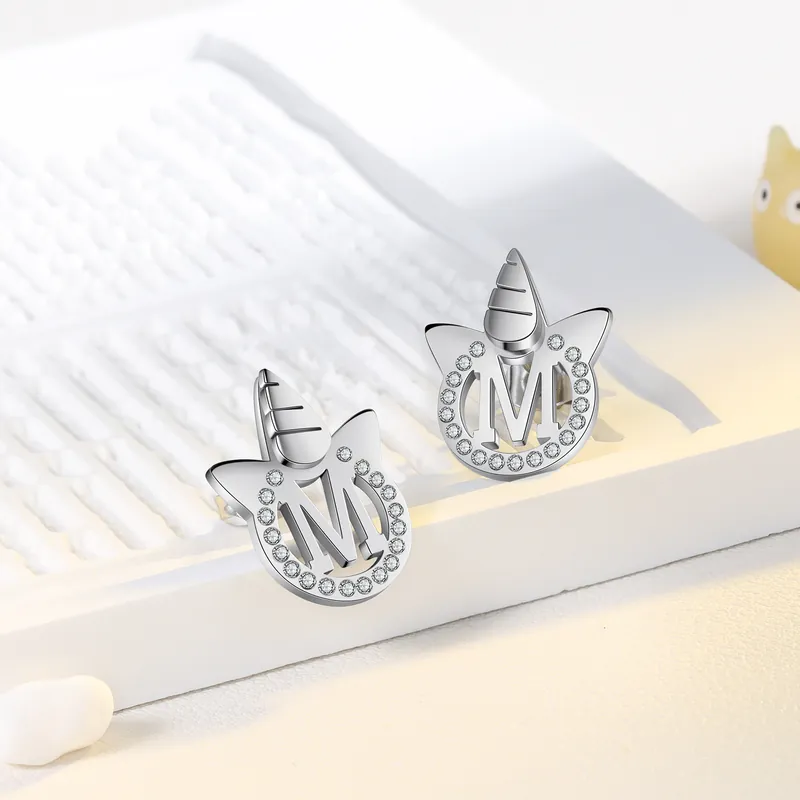 Retour Gratuit Boucle d'Oreilles Licorne 1 lettre Personnalisé