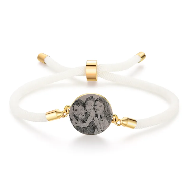 Affaire À Saisir Bracelet Photo Personnalisée Avec Médaillon Rond Blanc Rose et Noir Bracelet Personnalisable | Jessemade