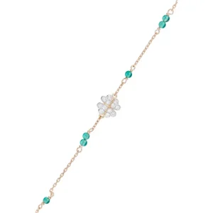 Usine Directe Bracelet Or Jaune 375/1000 "Felicidade" Diamant 0,11/12 & Agate Verte 0,12/1