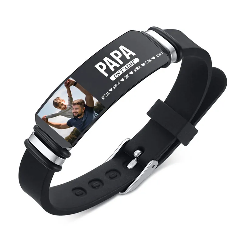 Remise À Papa - Bracelet Homme Photo Personnalisée avec 6 Prénoms et Texte Bracelet Personnalisé Cadeau pour Papa/Papi | Jessemade