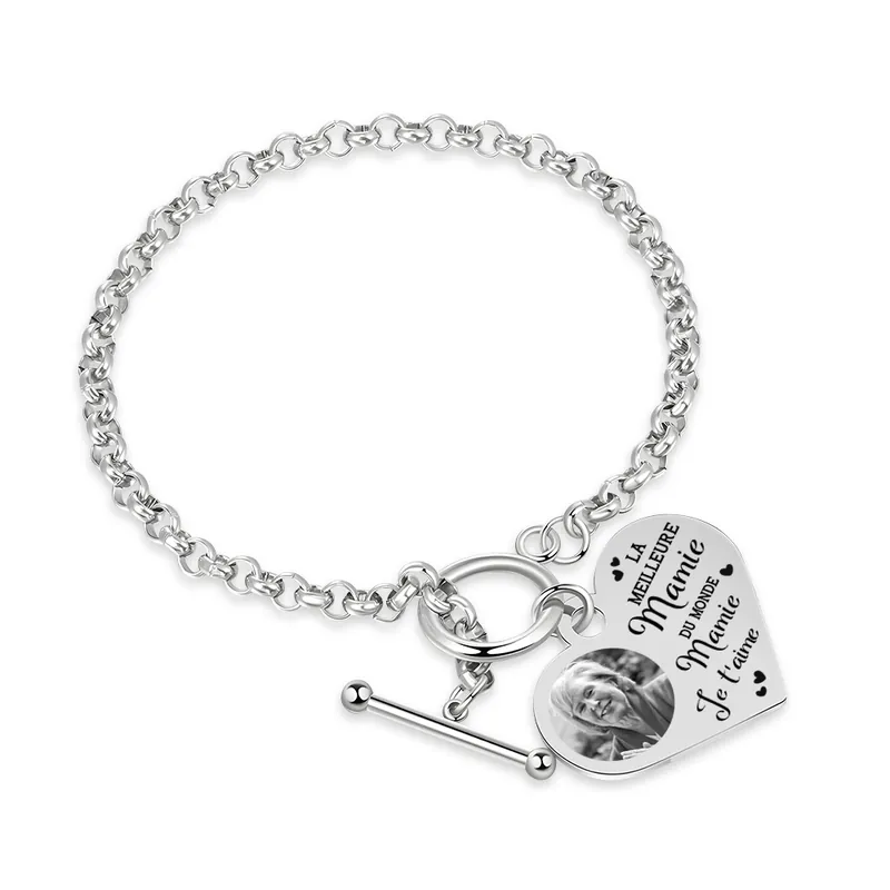 À Mamie - Bracelet en acier inoxydable avec pendentif cœur Photo Personnalisée Cadeau pour Mamie | Jessemade Offre Limitée