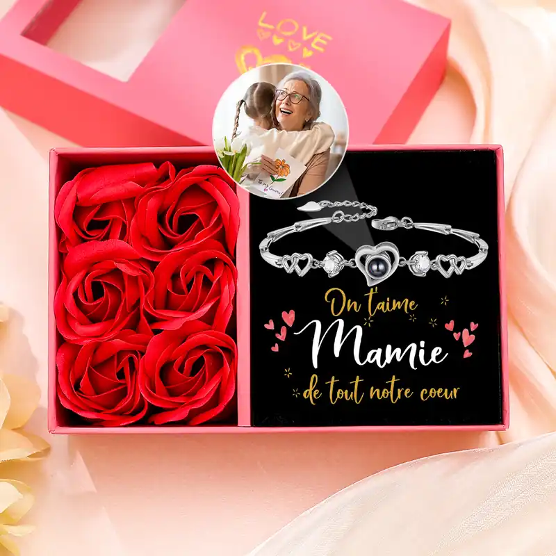 À Mamie - Bracelet Cœur Photo Personnalisée Argent/Or Rose Cadeau pour Mamie|Jessemade Achat Immédiat