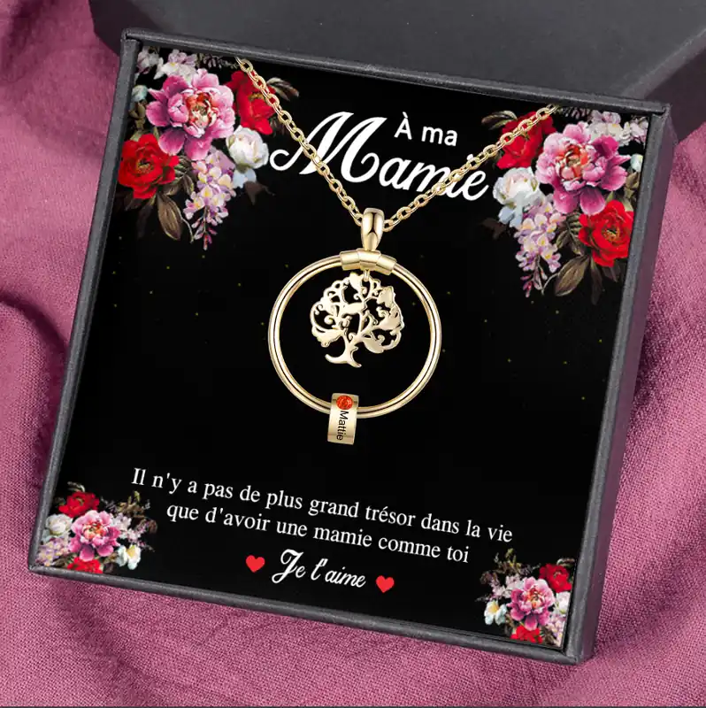 À Ma Mamie-Collier Pendentif Arbre de vie Arbre Généalogique 1 Cercle Avec Pierre De Naissance | Jessemade Nouvelle Collection