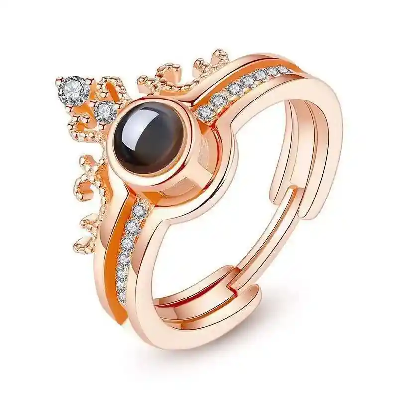 Seulement Aujourd’hui 100 langues "Je t'aime" Bague Couronne Projection de Pierres Photo Personnalisée | Jessemade