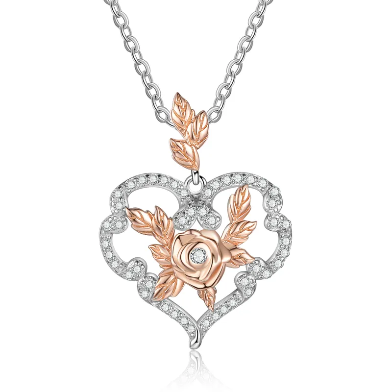 Top Vente Collier Coeur avec Rose Doré Collier Personnalisé pour Femme | Jessemade