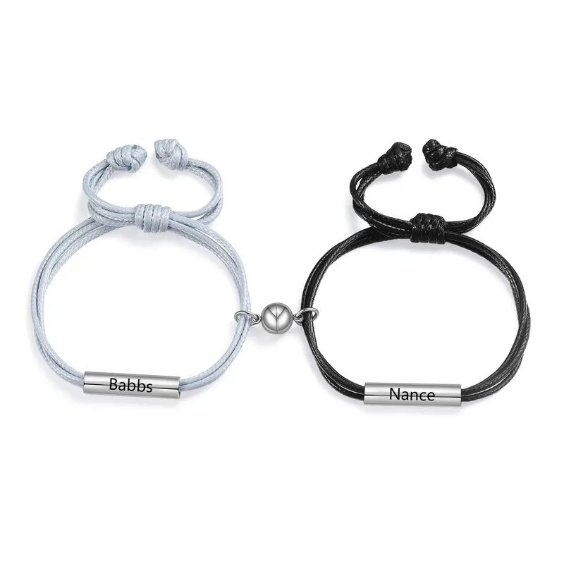 2PCS Bracelet Personnalisé 2 Prénoms Bracelet Personnalisable pour Couple | Jessemade Solde
