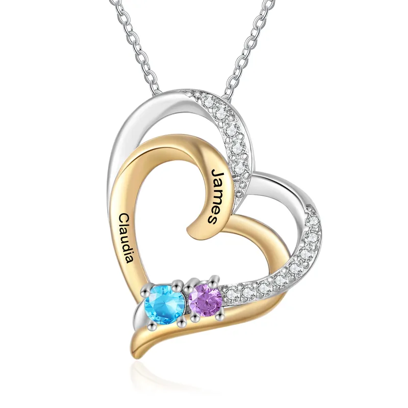 Seulement Aujourd’hui Collier cœur personnalisé avec 2 à 4 prénoms et pierre de naissance, cadeau pour elle | Jessemade