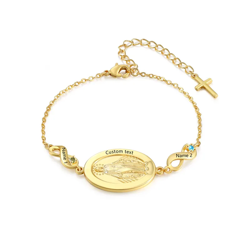 Quantité Limitée Bracelet de la Vierge Marie avec 1 à 5 pierres de naissance et prénoms, cadeau pour le mois marial de mai pour maman | Jessemade