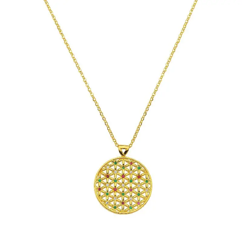 Retour Gratuit Collier Or Fleur de Vie 22K