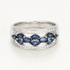 Vente Directe Bague Or Blanc 750/1000 Diamant 0,17/42 Saphir 1/10