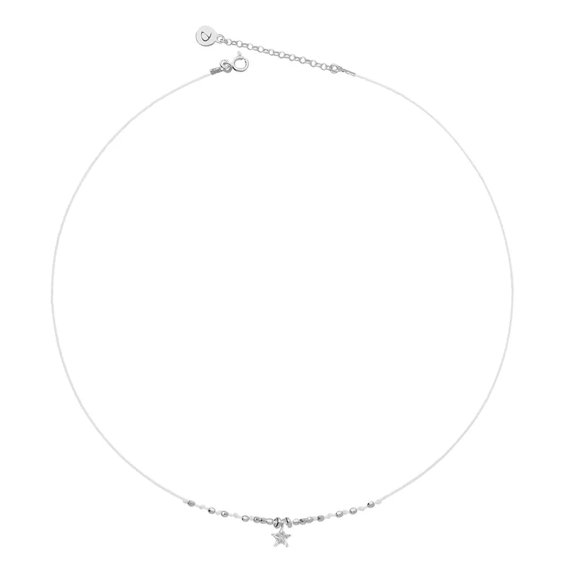COLLIER CORDON BLANC ÉTOILE OXYDE DE ZIRCONIUM Argent 925 Bon Marché