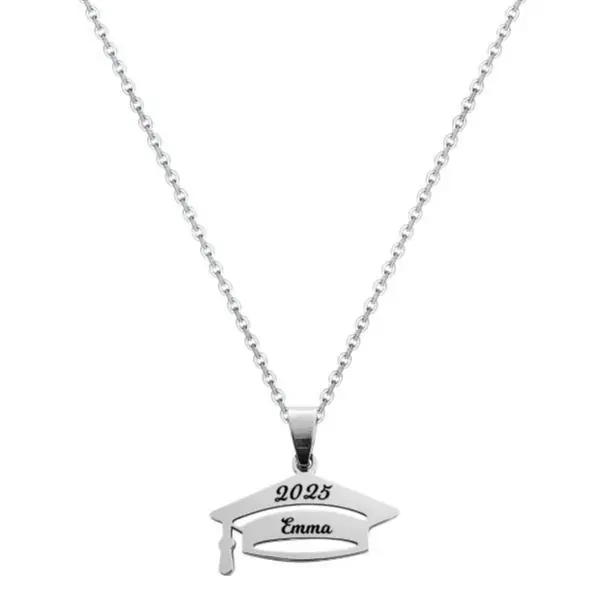 Vente Flash Collier Personnalisé Chapeau de Diplômé avec Nom et Année - Choix de Police et Couleur | Jessemade