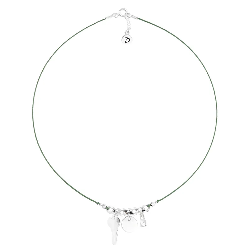 Acheter Direct COLLIER CORDON MAILLE GOURMETTE CLEF PASTILLE PIERRE KAKI