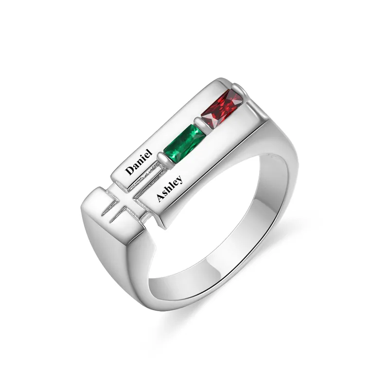 Vente Flash Bague Homme Personnalisée avec 2 Noms et 2 Pierres de Naissance | Jessemade