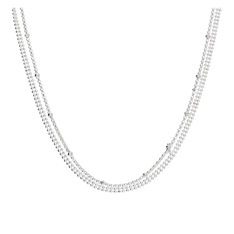 Tendance COLLIER DEUX CHAÎNES FINES ET BOULES 46CM
