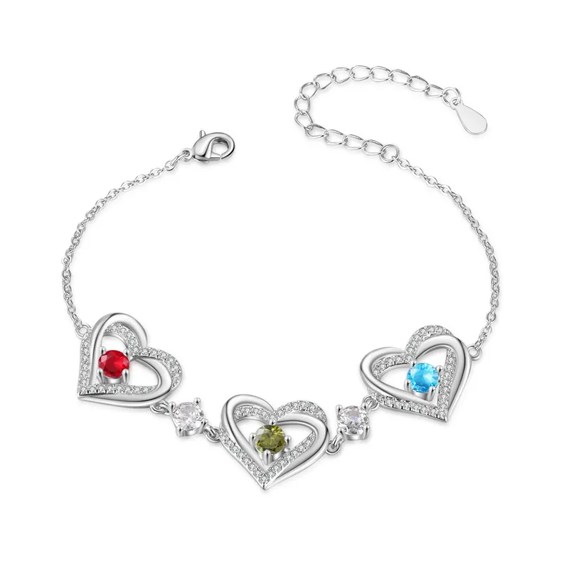Achetez Aujourd’hui Bracelet Coeur Personnalisé avec 3 Pierres de Naissance Bracelet Infini Personalisable pour Femme | Jessemade