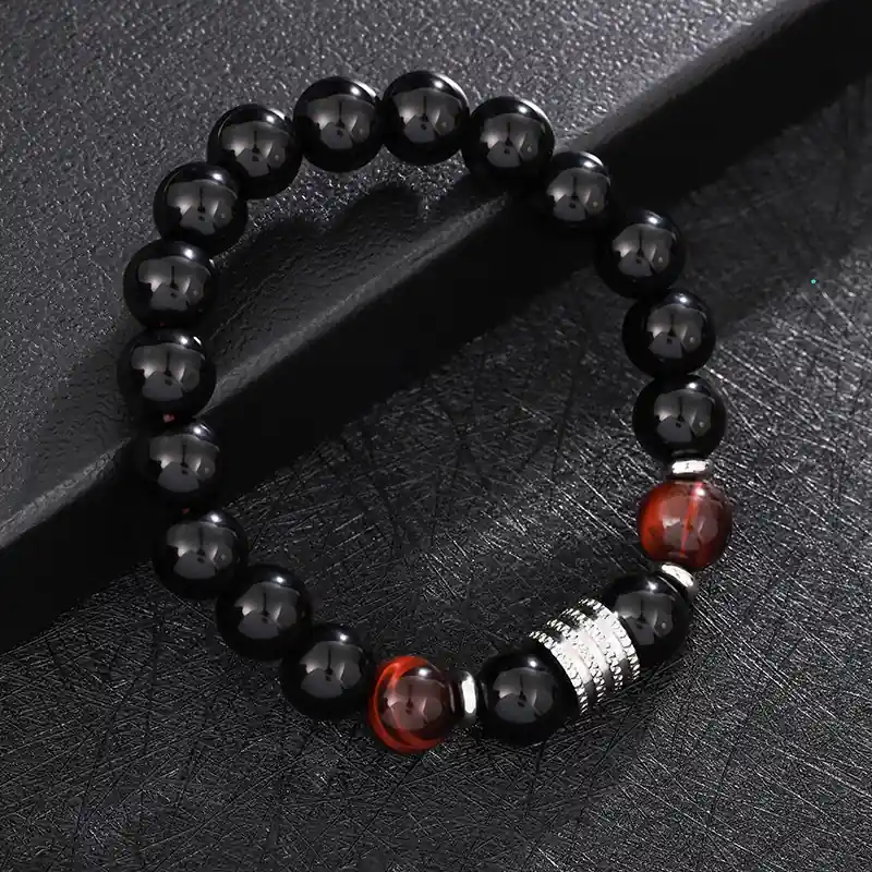 Top Qualité Bracelet Homme en Perles Noires avec Accents Rouges ou Bruns – Élégance Masculine | Jessemade