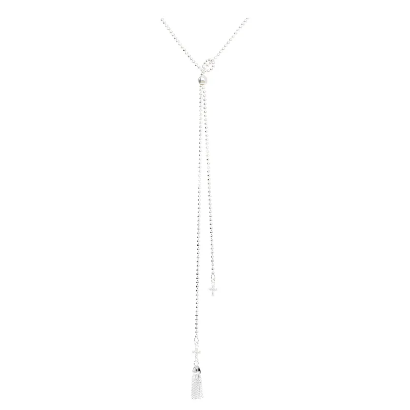 Collier Pure 2 Croix Oxydes De Zirconium Et Pompon En Argent 925 Fait Main