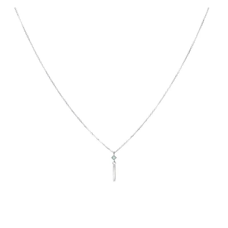 Jusqu’à Épuisement Des Stocks COLLIER CHAÎNE PIERRE AVENTURINE ET POMPON ARGENT