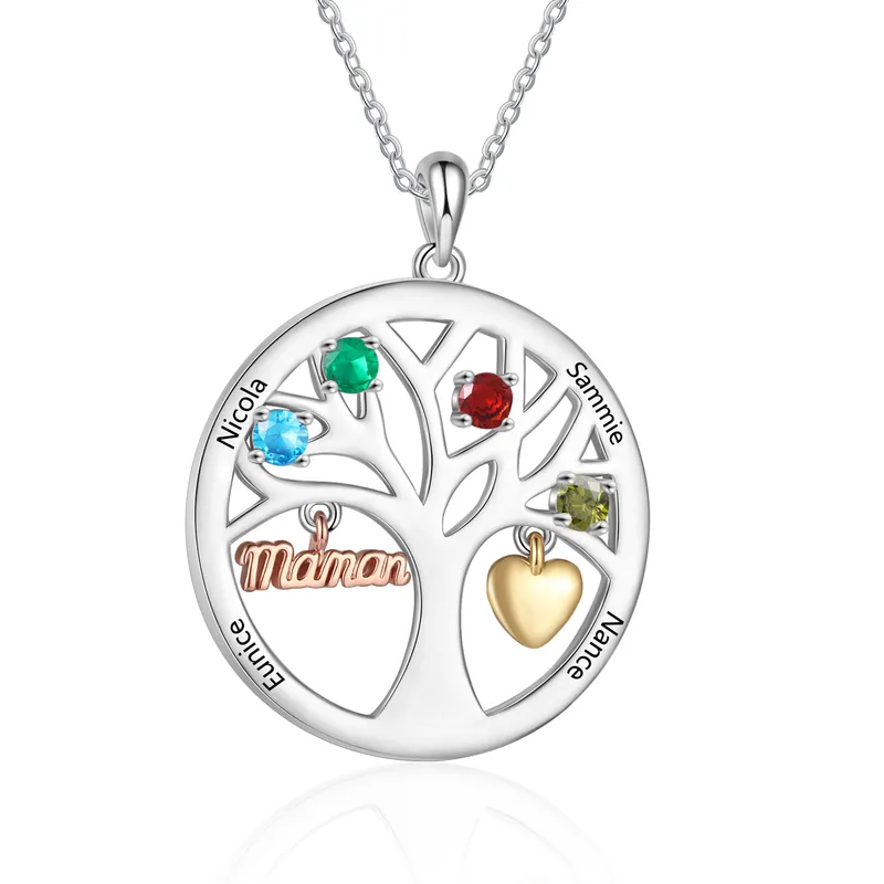 À Maman - Collier Arbre de Vie Personnalisé avec 4 Prénoms et 4 Pierres de Naissance – Cadeau pour dire merci à Maman| Jessemade Acheter En Ligne