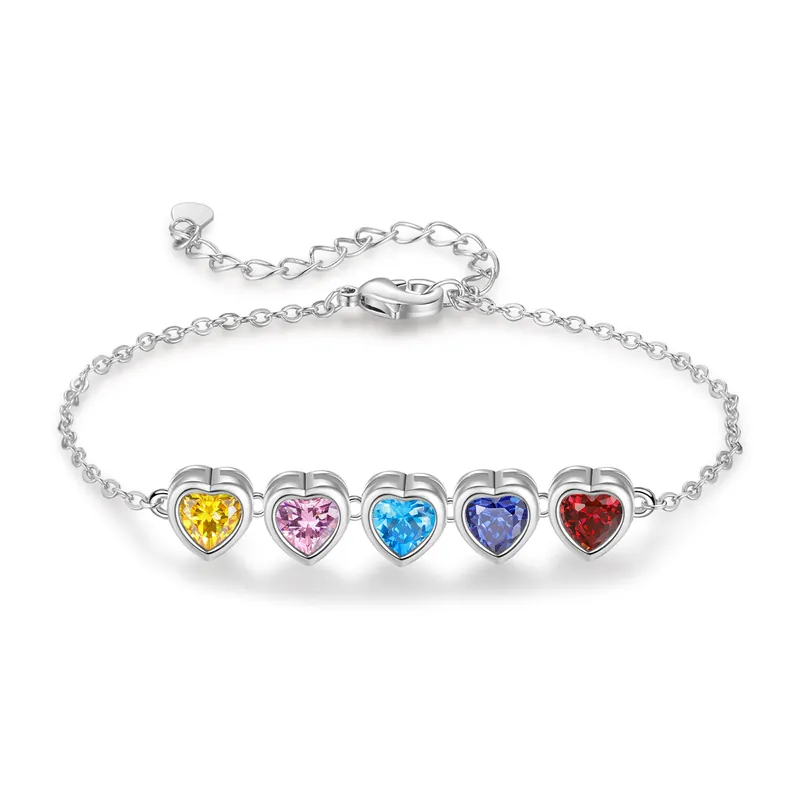 Usine Directe Bracelet Personnalisé avec 5 Pierres de Naissance Cœur Bracelet pour Femme | Jessemade
