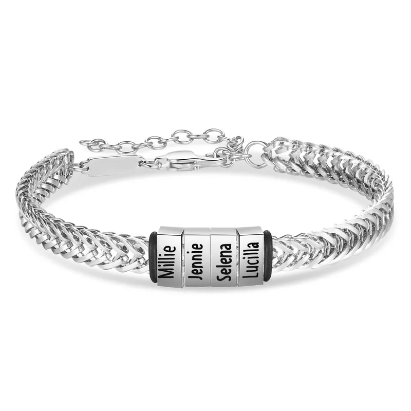 Top Qualité Bracelet Homme en acier inoxydable Personnalisée avec 5 Prénoms Bracelet Personnalisable Argent, Or et Noir | Jessemade