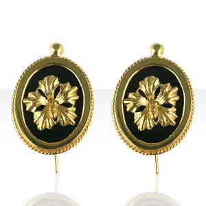 Livraison Gratuite B.O CROCHETS Plaqué Or ONYX/OV GM HIBIS | BIJOUX ANTILLAIS | ANTILLES | MADILAR