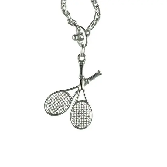 Certifié Porte-Clefs Argent RAQUETTE TENNIS DOUBLE | PORTE-CLES ARGENT MASSIF | SPORT | MADILAR