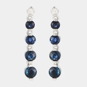 Prix Bas Boucles d'oreilles Or Blanc 750/1000 Diamant 0,05 ct/2 Saphir 1,23/8