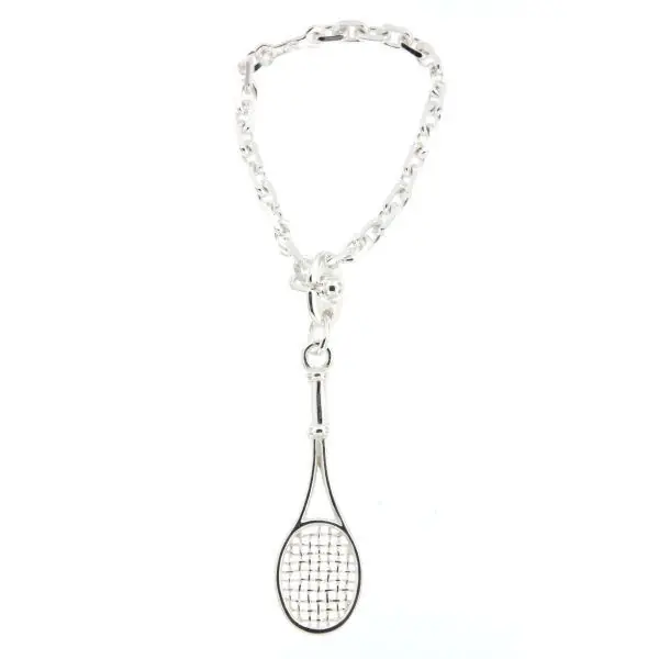 Fait Main Porte-Clefs Argent RAQUETTE DE TENNIS | PORTE-CLES ARGENT MASSIF | SPORT | MADILAR