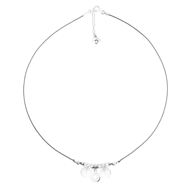 COLLIER CORDON MAILLE GOURMETTE PASTILLES ETOILE DU NORD GRIS FONCÉ Super Prix