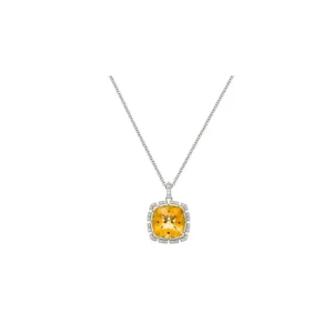 Achat Immédiat Collier Or Blanc Sawed square Diamants 0,27ct Citrine 8,44ct