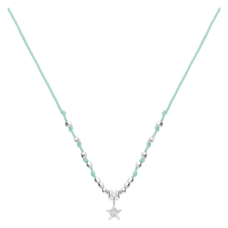 Vente Directe COLLIER CORDON TURQUOISE ÉTOILE OXYDE DE ZIRCONIUM Argent 925