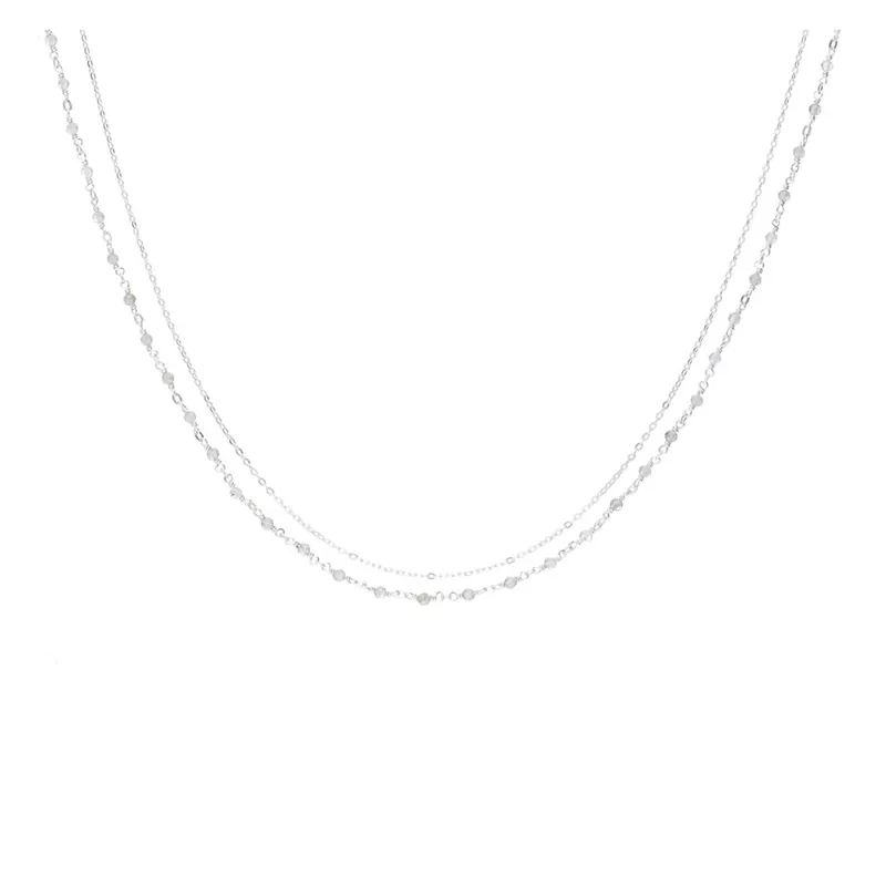 Promotion COLLIER DOUBLE CHAINES FINES PERLES GRISES LABRADORITE