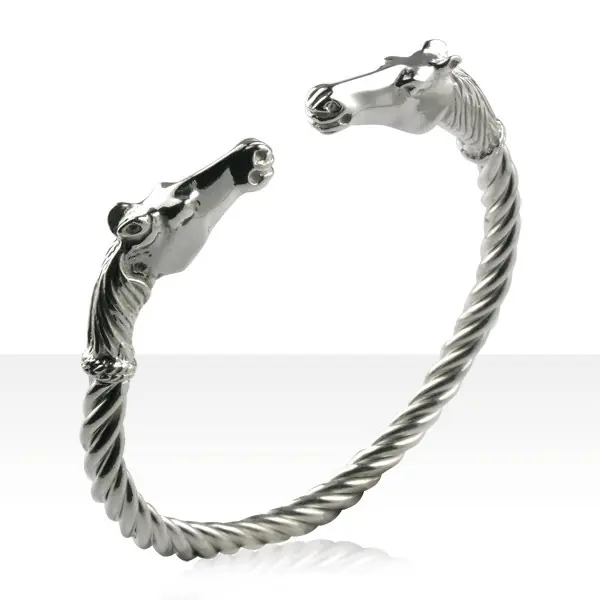 Retour Gratuit Bracelet Argent JONC TORSADE TETES FACE GM | BIJOUX EQUESTRES | EQUITATION | CHEVAL | MADILAR