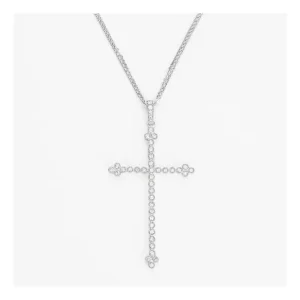 Top Qualité Collier Or Blanc 750/1000 "Croix" Diamants: 0,50ct/42