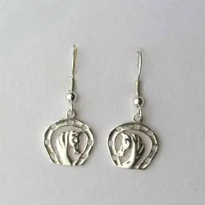 Livraison Gratuite Boucles d'oreilles tête de cheval et fer à cheval | BIJOUX EQUESTRES ARGENT MASSIF