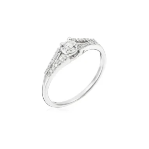 Acheter Direct Bague Or Blanc 375/1000 "Solitaire Magic"Diamants: 0,07ct/1 et 0,08ct/28