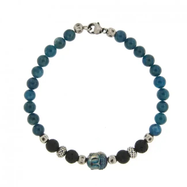 Bracelet Argent ANTIKA D6 Bouddha - Apatite 22cm Meilleure Qualité