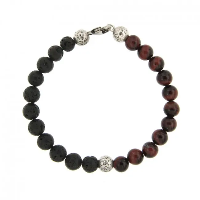 Bracelet Argent ANTIKA D8 Oeil de tigre Taureau/Lave 22cm Prix Cassé